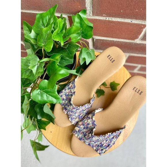 ELLE Floral Woven Backless Wedge Sandals - Picture 3 of 7